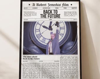Back to the Future Poster, Movie Art Print, Newspaper Style, 80s Sci-Fi Decor