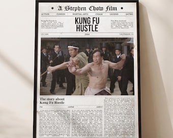 Kung Fu Hustle Poster, Movie Art Print, Newspaper Style, Martial Arts Decor