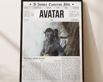 Avatar Poster, Movie Art Print, Newspaper Style, Sci Fi Wall Decor