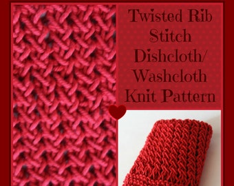 Knit PATTERN, Twisted Rib Stitch Dishcloth, Wash Cloth, Instant Download (KDCP-005)