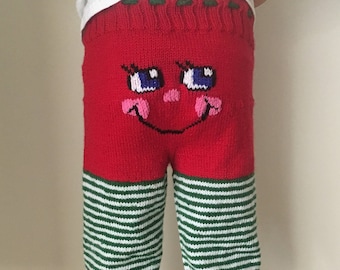 Knit Elf Pants, Christmas Pants, Red Elf Pants, Toddler Elf Pants, Girl Elf Pants (Size: 5-6 Child/KEP-005)