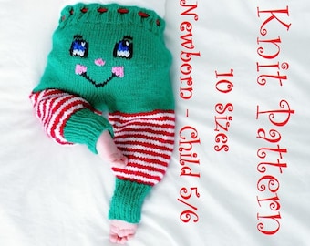 Knit PATTERN, Mindy's Knit Elf Pants Pattern, 10 Sizes (newborn to Child 5-6)