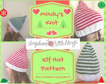 Knit PATTERN, Mindy's Knit Elf Hat Pattern, 8 Sizes (newborn to Adult Large) KP-006