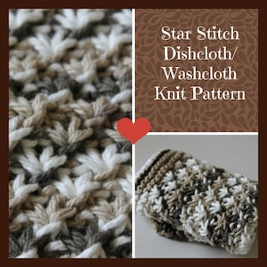 Knit PATTERN, Star Stitch Dishcloth, Wash Cloth, Instant Download (KDCP-006)