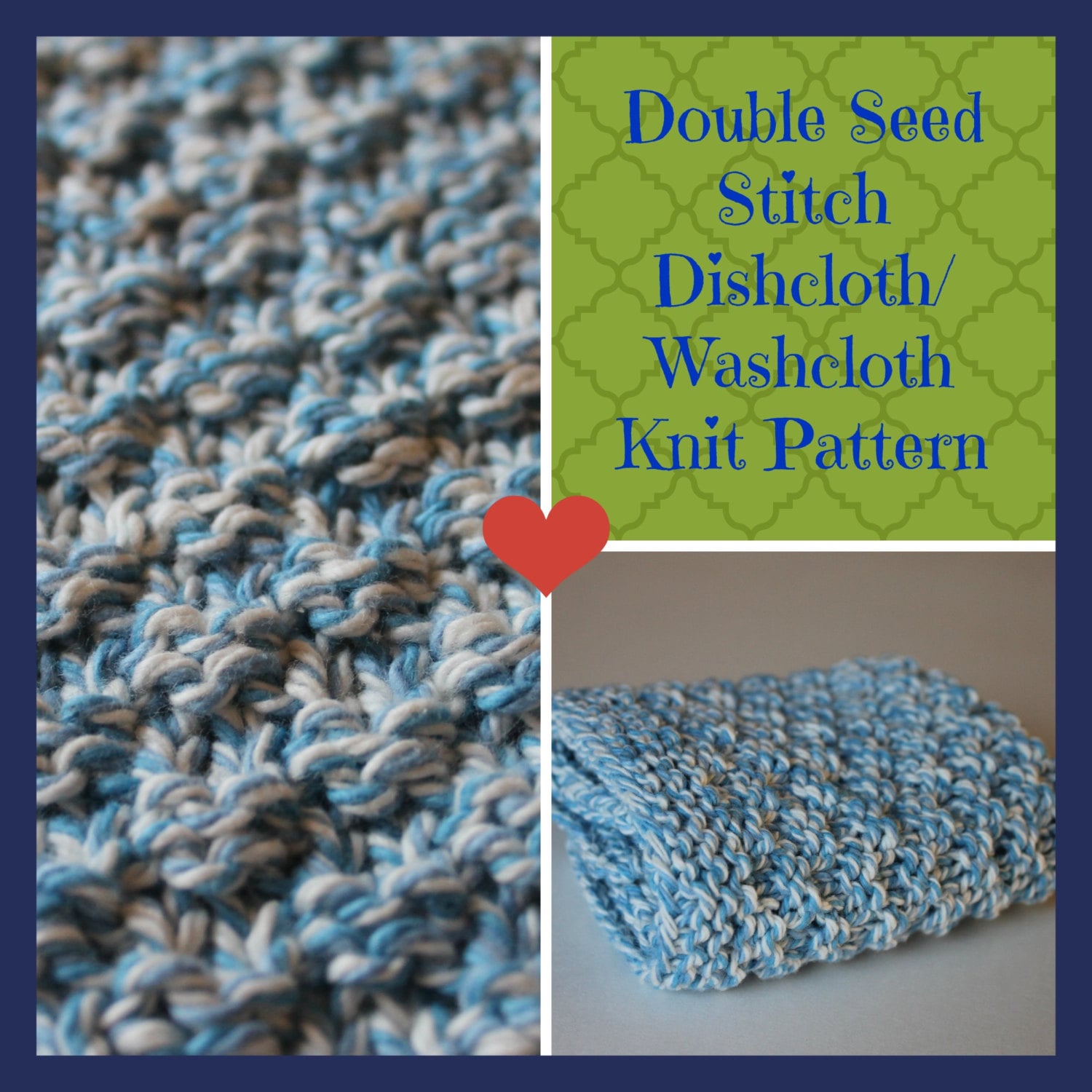 Knit PATTERN, Double Seed Stitch Dishcloth, Wash Cloth, Instant