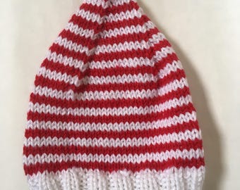 Knit Elf Hat, Christmas Hat, Red Elf Hat, 3-6 months Elf Hat (KH-020)