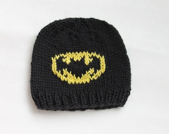 Knit Bat Hat, Baby Bat Beanie, Halloween Bat, Christmas gift, Stocking Stuffer (KH-009/Black/Golden Yellow/0-3 Months)
