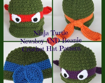 Crochet PATTERN, Ninja Turtle Newsboy AND Beanie Hat Pattern, Textured Hat, Instant Download  (CP-002)