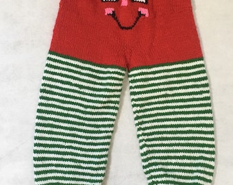 Knit Elf Pants, Christmas Pants, Red Elf Pants, Toddler Elf Pants (Size: 3-4T/KEP-003)