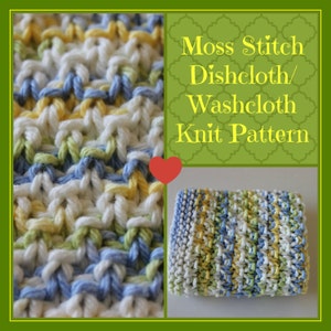 Knit PATTERN, Moss Stitch Dishcloth, Instant Download, Beginner Pattern KDCP-002 image 1