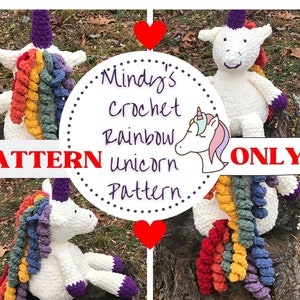 Crochet Rainbow Unicorn PATTERN: Stuffed Toy (Instant PDF Digital Download)