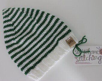 Knit Elf Hat, Christmas Hat, Green Elf Hat, 6-12 months Elf Hat (KH-021)