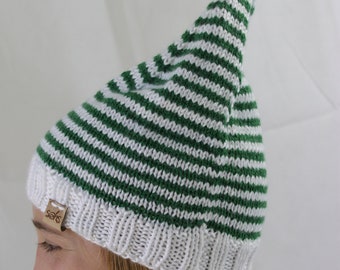 Knit Elf Hat, Christmas Hat, Green Elf Hat, Adult Small Elf Hat (11-18 years / 19-21")  (KH-024)