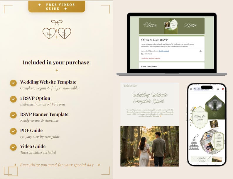 Wedding Website Template Canva, Sage Green Ivory Wedding Website With