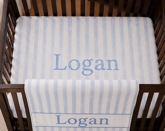 Best selling custom crib sheet set;  nursery decor for newborn girl or boy, personalized baby gift bedding and blanket set