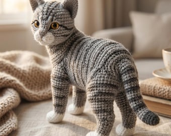 Realistische Katze Häkelanleitung, Amigurumi getigerte Katze PDF, Häkelkatze Sofort Download, Katze Kuscheltier, Häkelgeschenk für Katzenliebhaber
