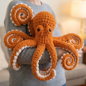 Jättevirkat bläckfiskmönster i PDF-format, Anchor the Octopus, Amigurumi-bläckfisk, Gosedjur med havsplysch, Nybörjarvänligt, Direktnedladdning
