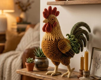 Farmhouse Rooster Crochet Pattern, Amigurumi PDF, Cottagecore Animal (Instant Download)