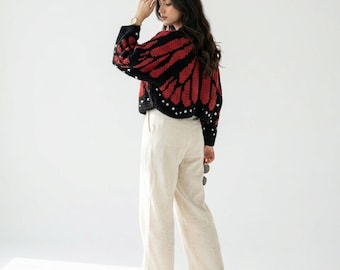 Crochet Cardigan Pattern PDF, Bold Floral Tapestry Cardigan, Women Boho Jacket, Red Black Crochet Top, Wearable Crochet, Instant Download