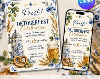 Oktoberfest Invitation Template | Editable Canva Invitation | Beer Party Invite | Bavarian Party | Oktoberfest Birthday | 5x7, Mobile Invite