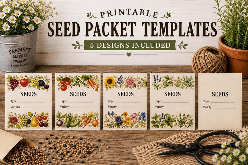 Printable Seed Packet Template Set | Garden Seed Envelopes | Botanical ...