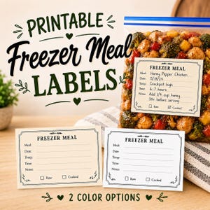 Druckbare Etiketten für Tiefkühlkost | Meal Prep Organisationsetiketten | Gefrierbeutel & Folie Pfannenetiketten | 2 Farboptionen | Sofort Download PDF