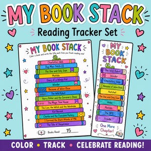 Set per monitorare la lettura / Registro di lettura stampabile per bambini / Tracciamento dei libri e segnalibri / Pagina da colorare per la sfida di lettura in PDF / Istruzione a casa