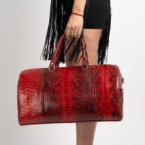 Deep Red Python Duffel Bag | Exotic Leather Weekender | Handmade Travel Bag