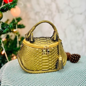 Real Python Skin Handbags | Gold Handmade Exotic Top Handle bags | Unique Purse