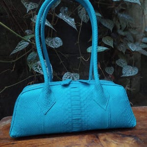 Real Python Skin Handbags | Blue Handmade Exotic Top Handle bags | Unique Purse