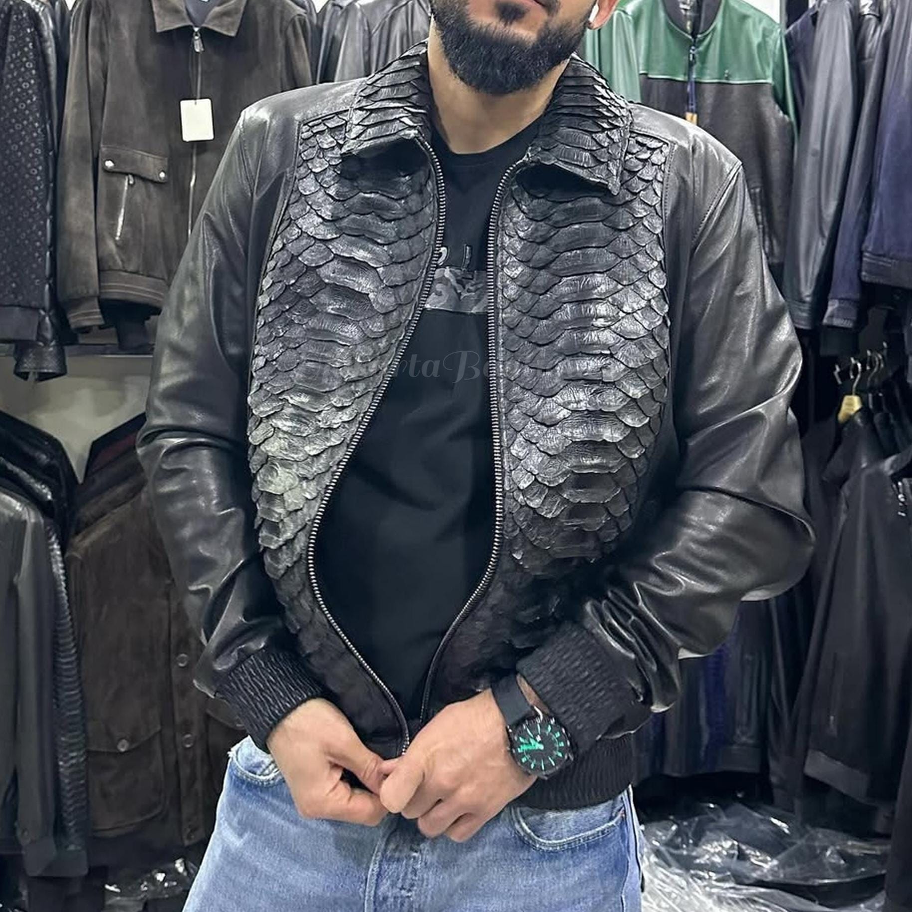 Real Dragon Python Skin Jacket | Handmade Exotic Baseball Jacket ...