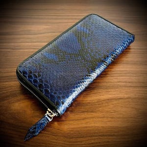 Real Python Skin Wallet | Deep Blue Handmade Exotic Bifold Wallet | Unique Purse