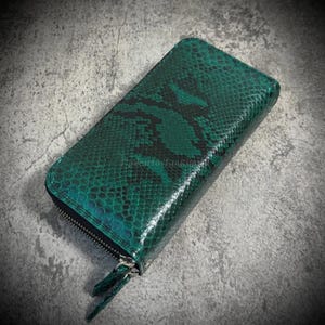 Real Python Skin Wallet | Deep Green Handmade Exotic Bifold Wallet | Unique Purse