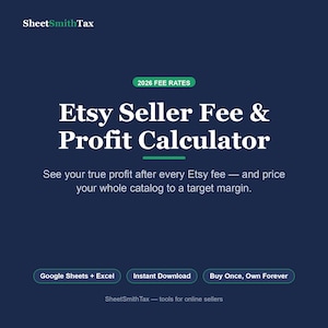 Etsy Seller Fee Calculator 2026 | Profit Margin Pricing Tool | Handmade Shop Bookkeeping Spreadsheet | Google Sheets Excel Template