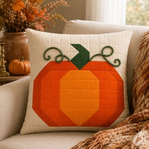Thanksgiving Pumpkin Pillow Pattern PDF, Patchwork Pumpkin Pillow Cover, Fall Quilted Pillow Sewing Pattern, 12x12 Autumn Decor