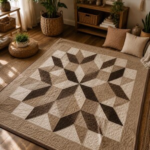 Brown Sugar Star Quilt Pattern PDF, Neutral Brown Star Quilt, Farmhouse Quilt Pattern, Digital Sewing Pattern