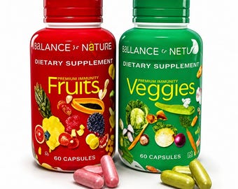 Whole Fruit & Vegetable Supplement for Women, Men Kids – 90 Fruit Capsules +  Veggie Capsule