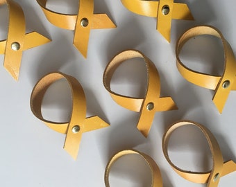 Napkin Rings, Mustard Yellow Recycled Leather and Brass