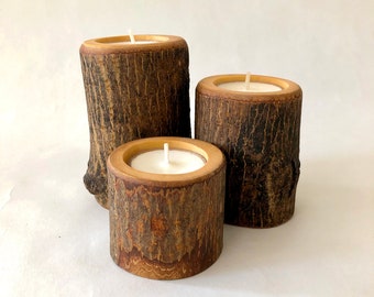 Wood Candle Holders, made with natural fallen branches, set of three