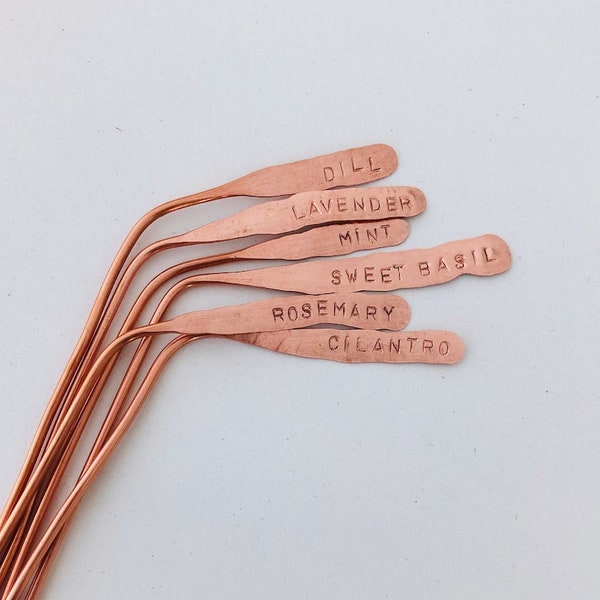 Set of 6 Herb Markers, Plant Tags + Houseplant labels | custom made | recycled copper