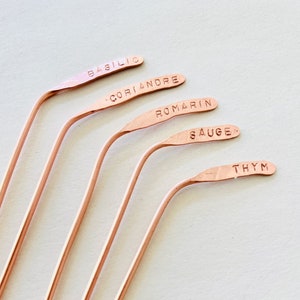 Set of 5 Copper Plant Tags custom made with recycled metal image 1