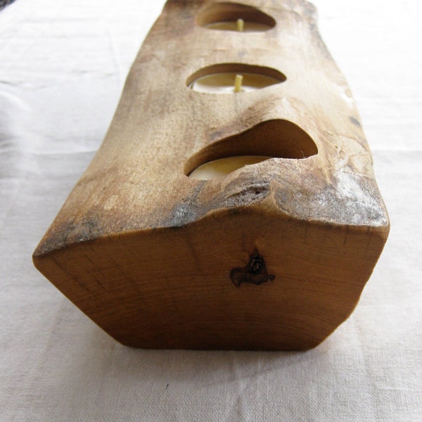 Wood Candle Holder - live edge surface reclaimed wood eco centerpiece beeswax candles LCH107