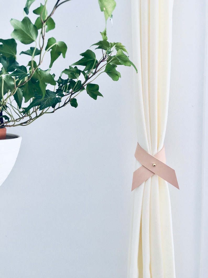 Nude Blush Veg Tan Leather Drape Curtain Tie Backs With Brass Etsy
