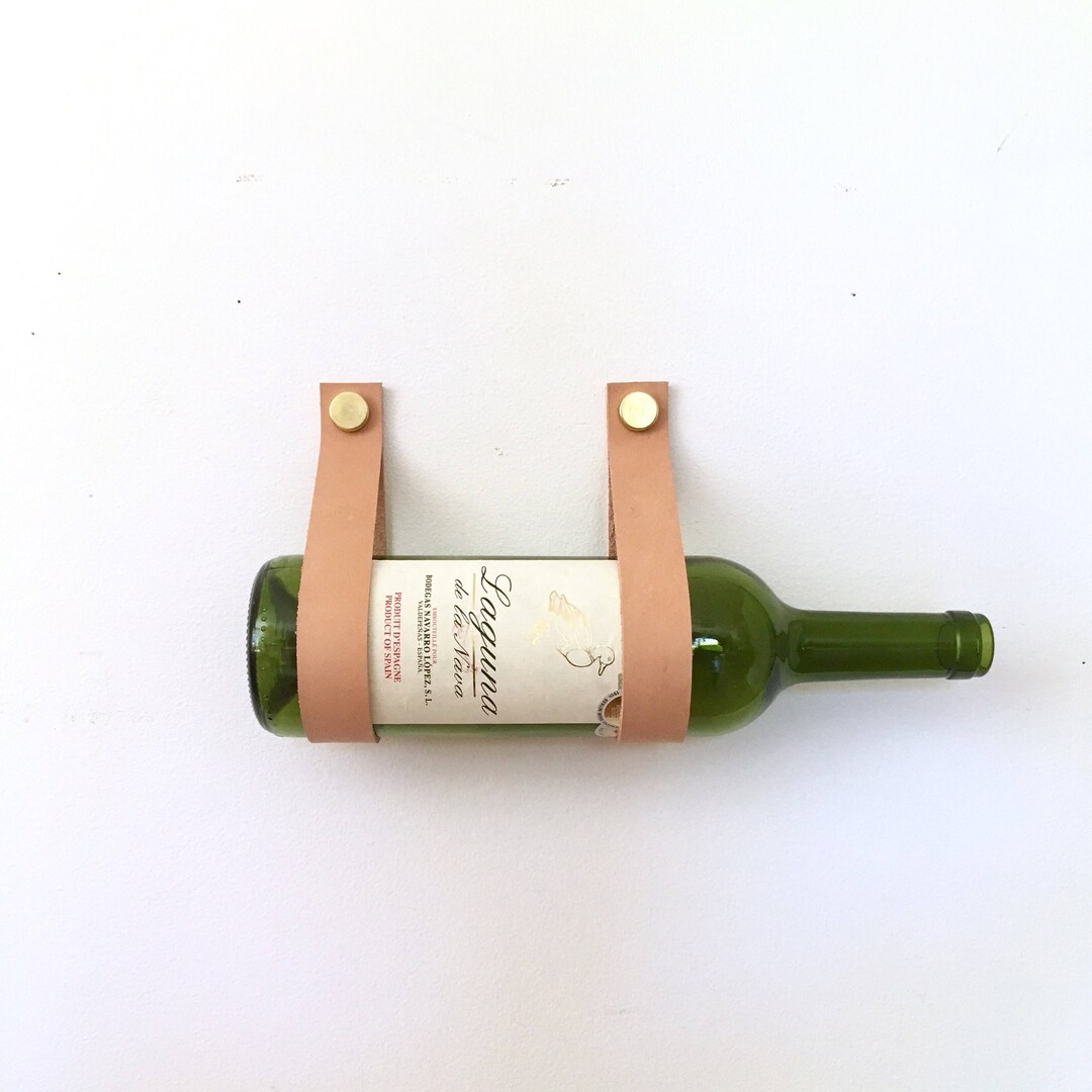 Wine Straps Leather and Brass Wall Mount Wine Holder and Magazine Rack