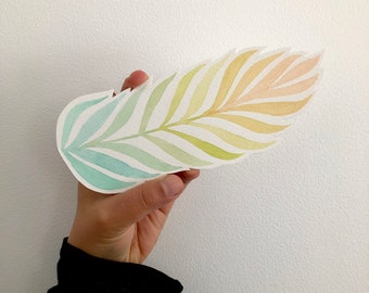 Peachy Greens Feather Bookmark - watercolour art object gift