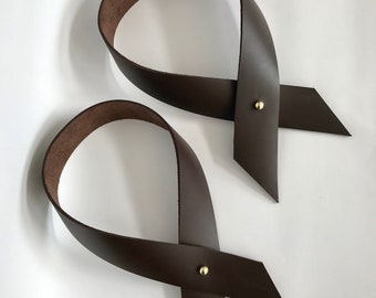 Drape Tie Curtain Tie Backs in Recycled Leather with Brass Button Studs | Chocolate Brown | custom made to your curtain thickness