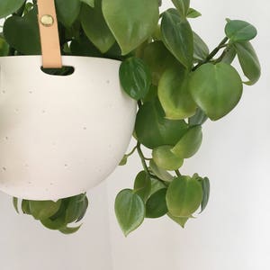 Hanging Planter in Ceramic and Recycled Leather Porcelain Plant Hanger image 7