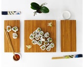 Sushi Serving Set - salvaged bamboo serving tray and individual plates modern minimalist