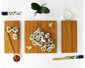 Sushi Serving Set - salvaged bamboo serving tray and individual plates modern minimalist