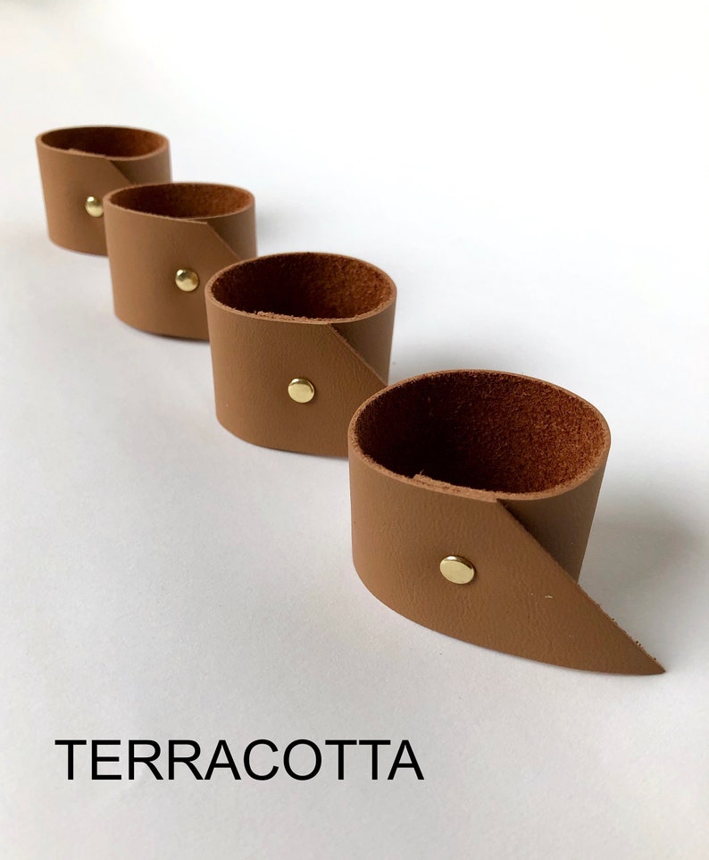 Napkin Rings, set of 8, made with vegetable tanned nude leather and brass image 6